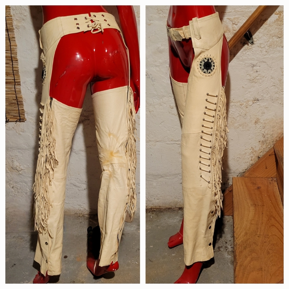 Rare Western World By Shaf Cream Colored Leather Chaps Women's XXS